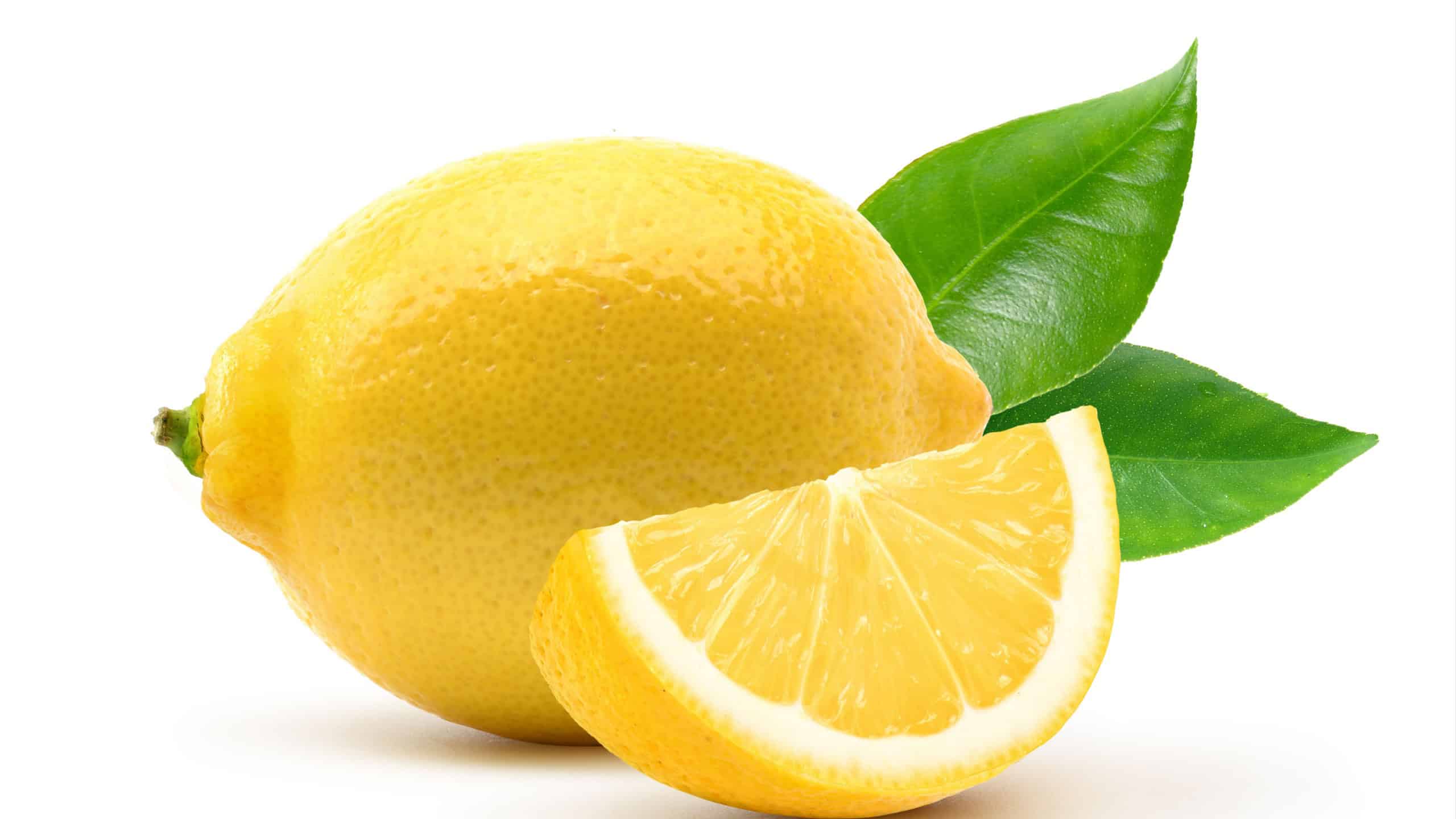 Lemon fruit with slice isolated on white background. 