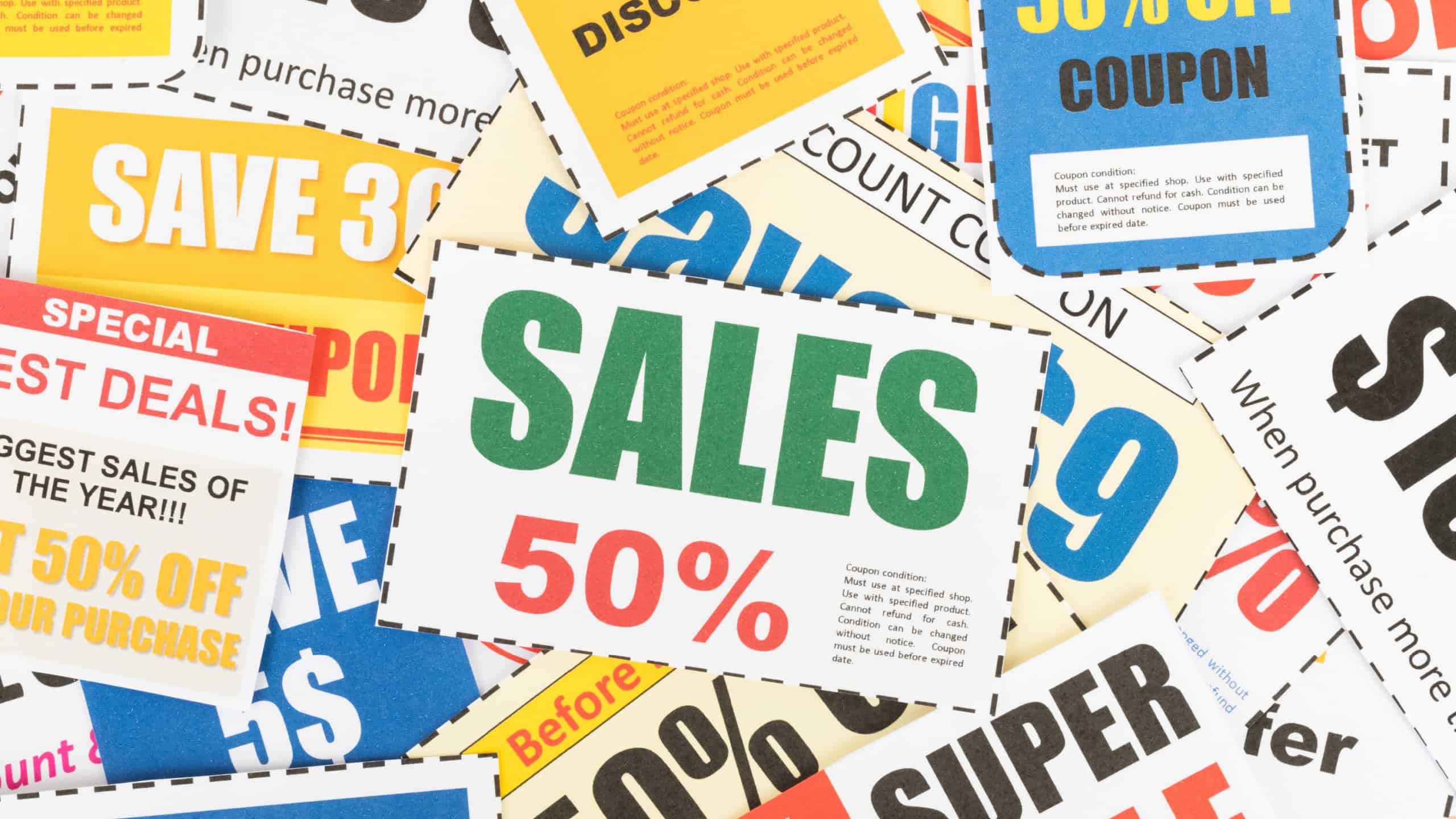 Saving discount coupon voucher, coupons are mock-up