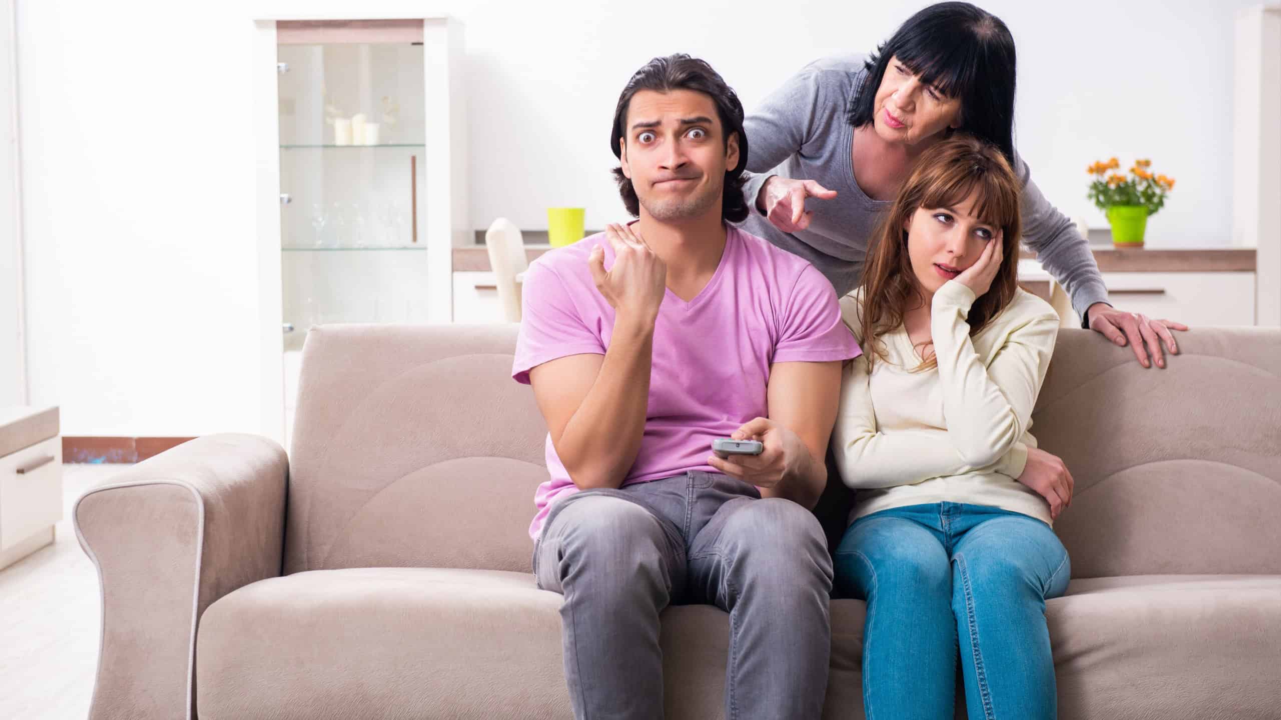 Young family and mother-in-law in family issues concept