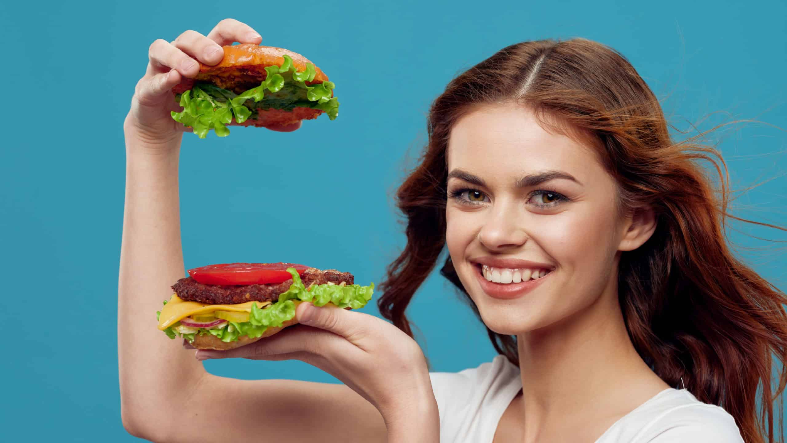 Hamburger happy woman fast food