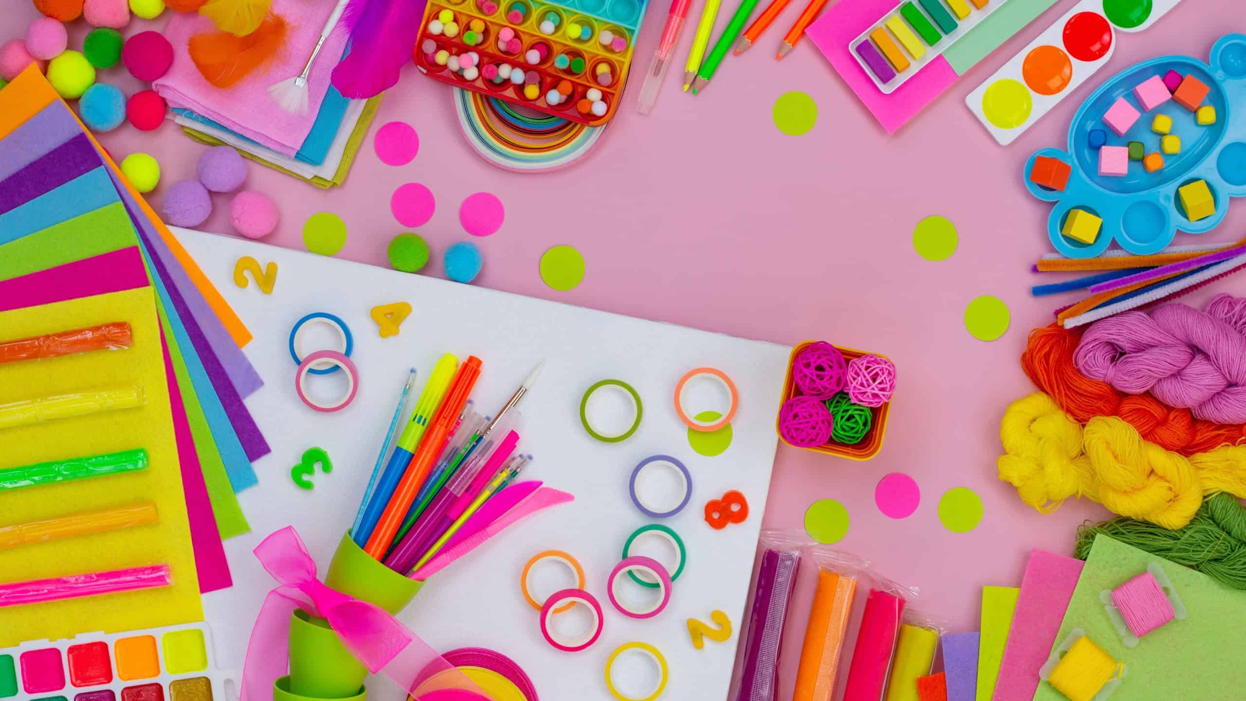 Handicraft supplies top view. Art and handicraft creative concept. Flat lay. Top view. Copy space.