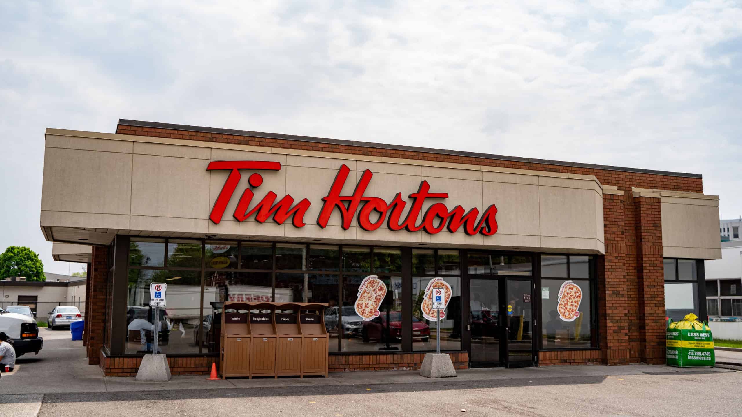 Tim Hortons coffee and snack shop. Tim Hortons is a multinational coffeehouse and restaurant chain based in Canada. Toronto, Canada - May 14, 2024.