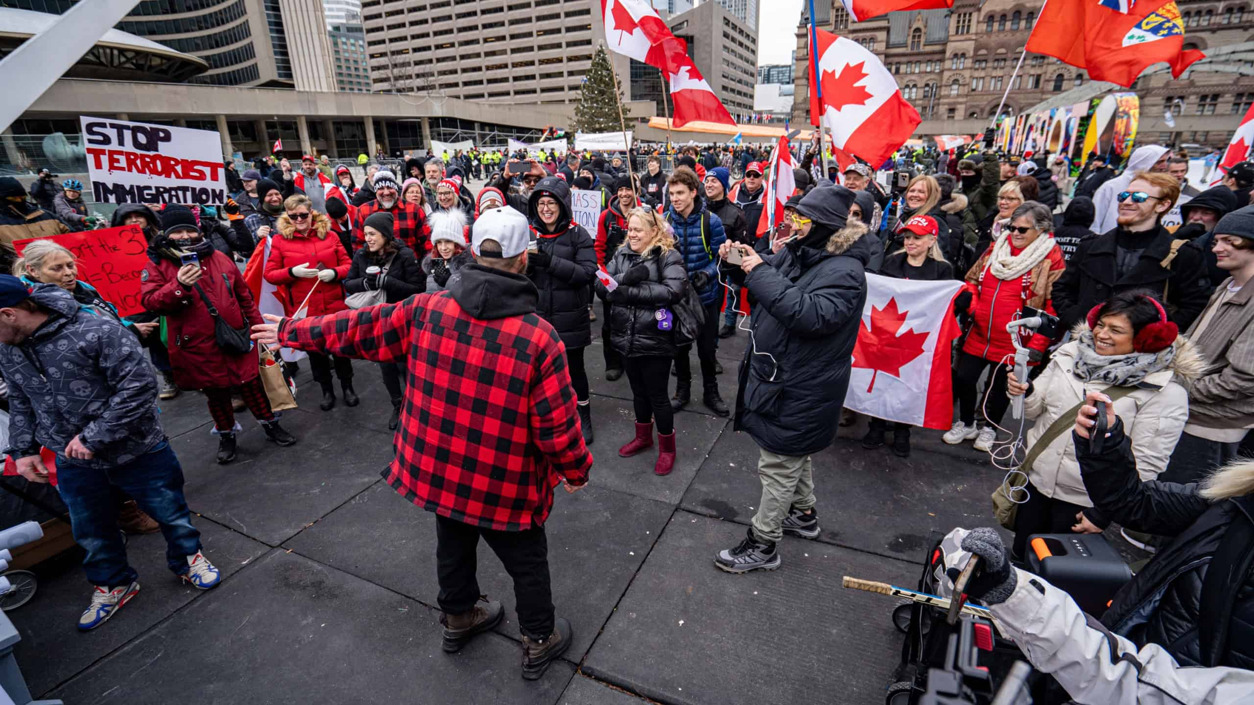 Crowd at anti immigration Canada First rally. Toronto, Canada - January 10, 2026.