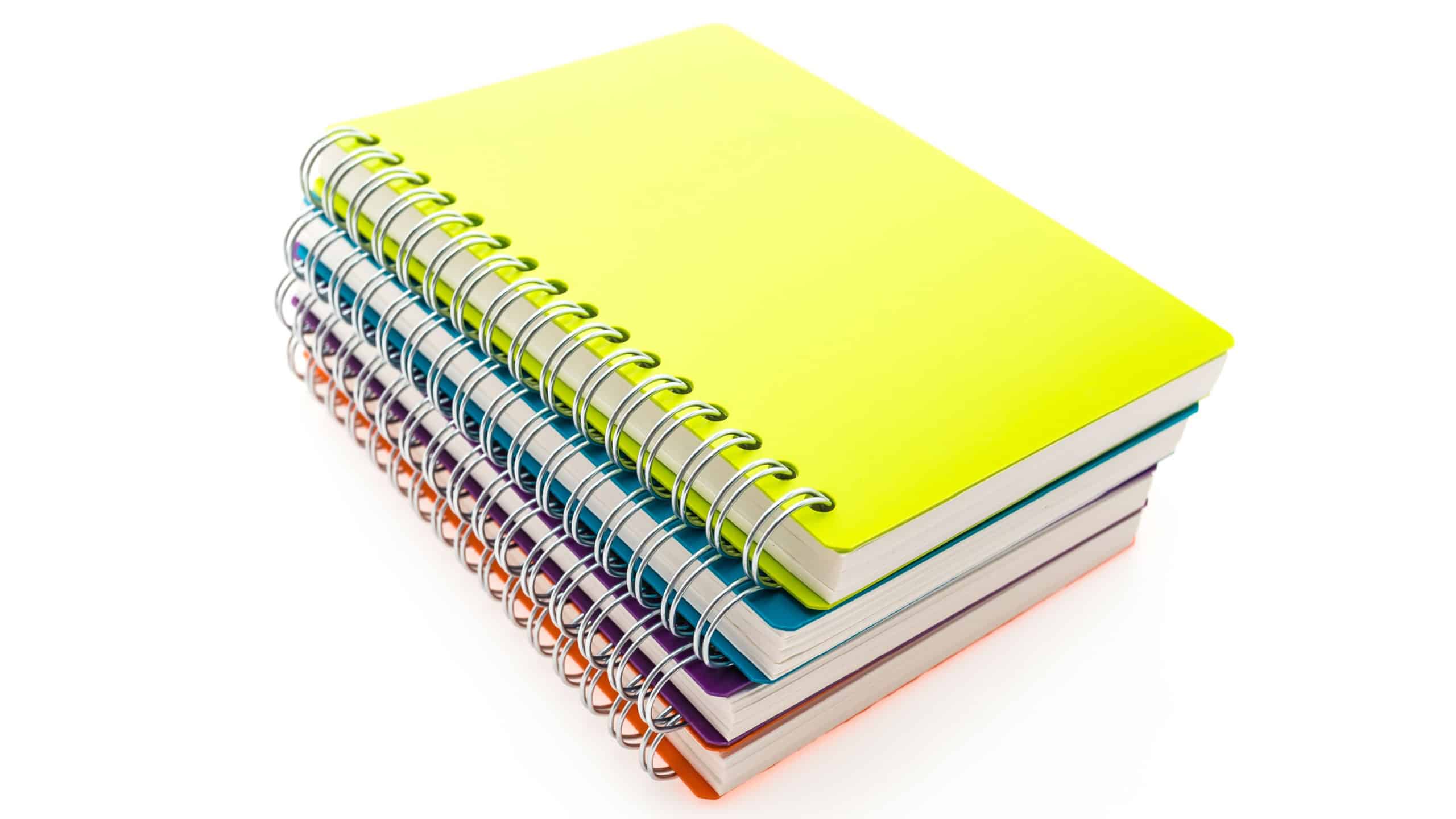 Colorful blank notebook isolated on white background