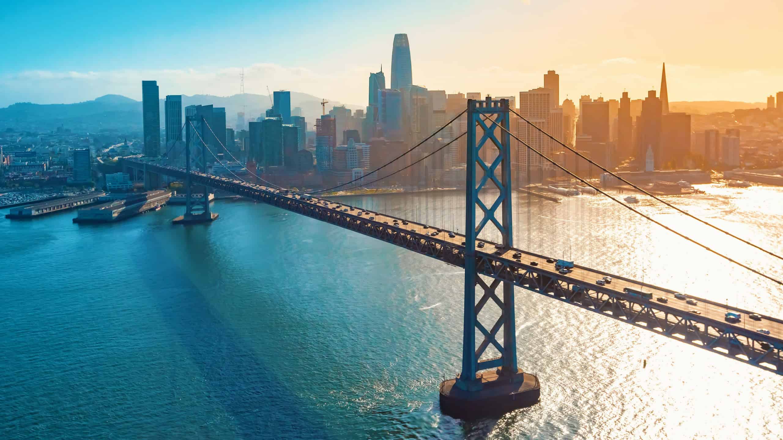 Aerial view of the Bay Bridge in San Francisco, CA