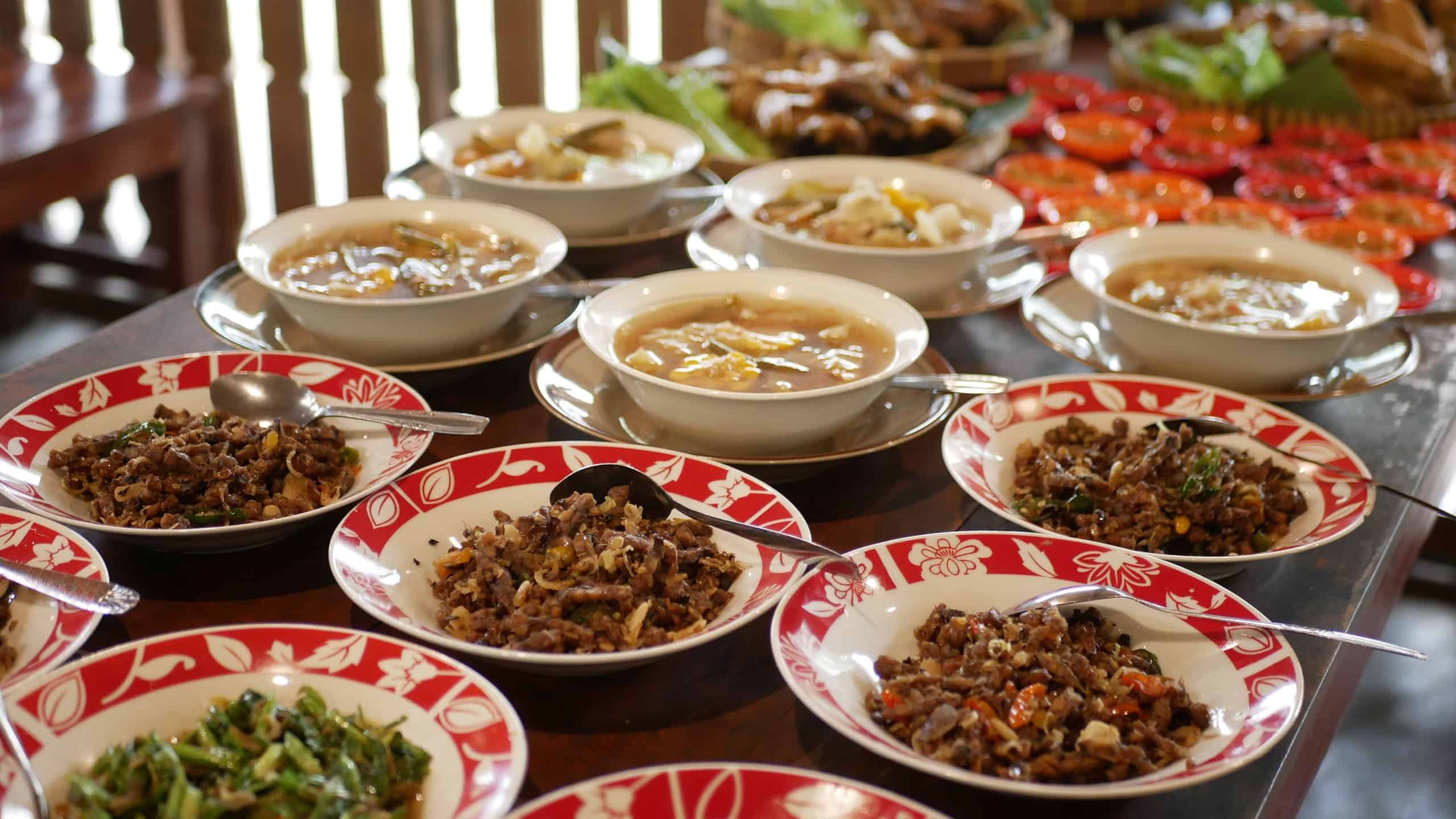 Some traditional javanese dishes on a wooden table