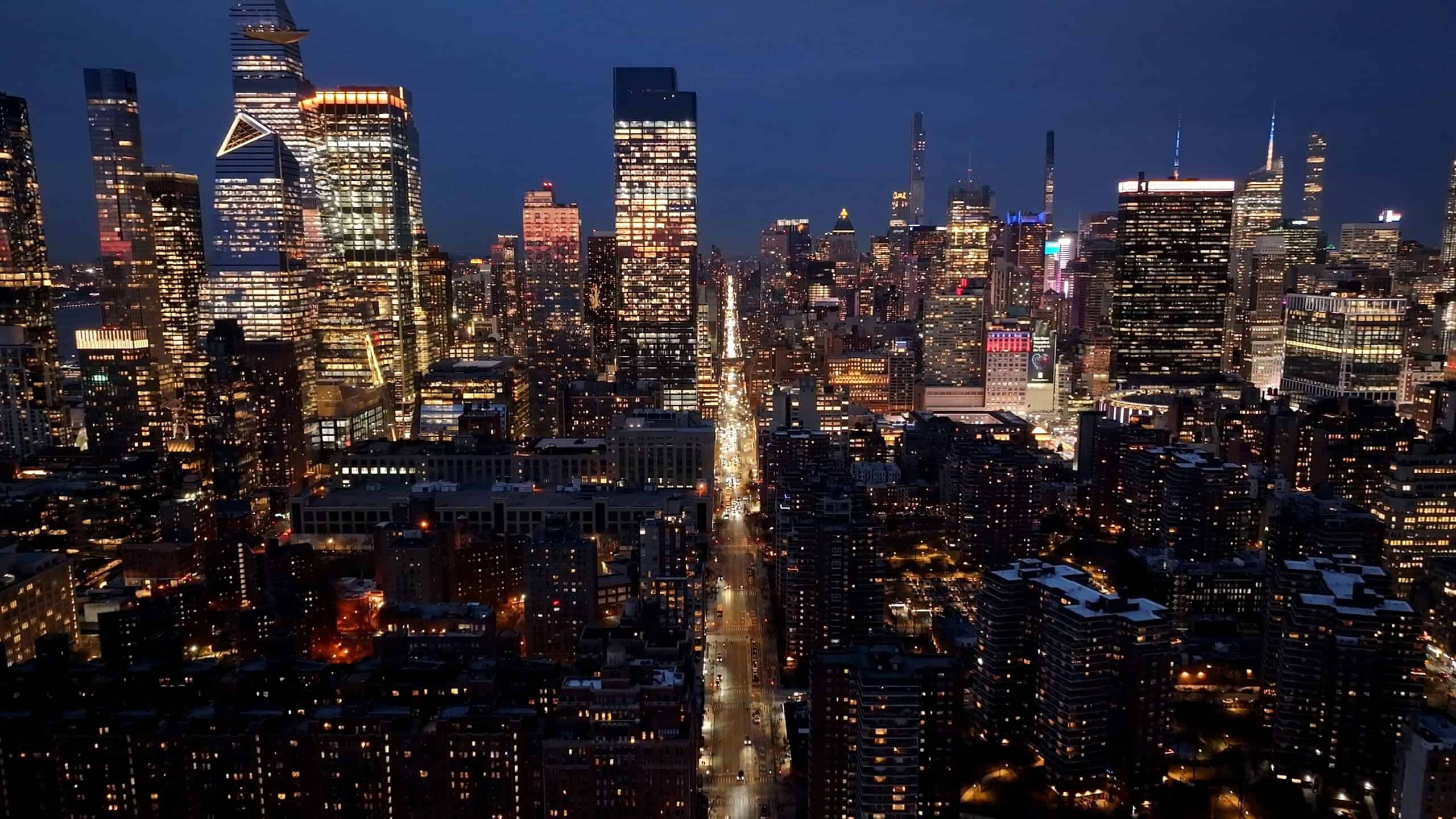 Manhattan, New York, United States - 3.15.2025 - Night Skyline Of New York Skyline At Manhattan In New York United States. Night Stunning Landscape Aerial View. Manhattan United States