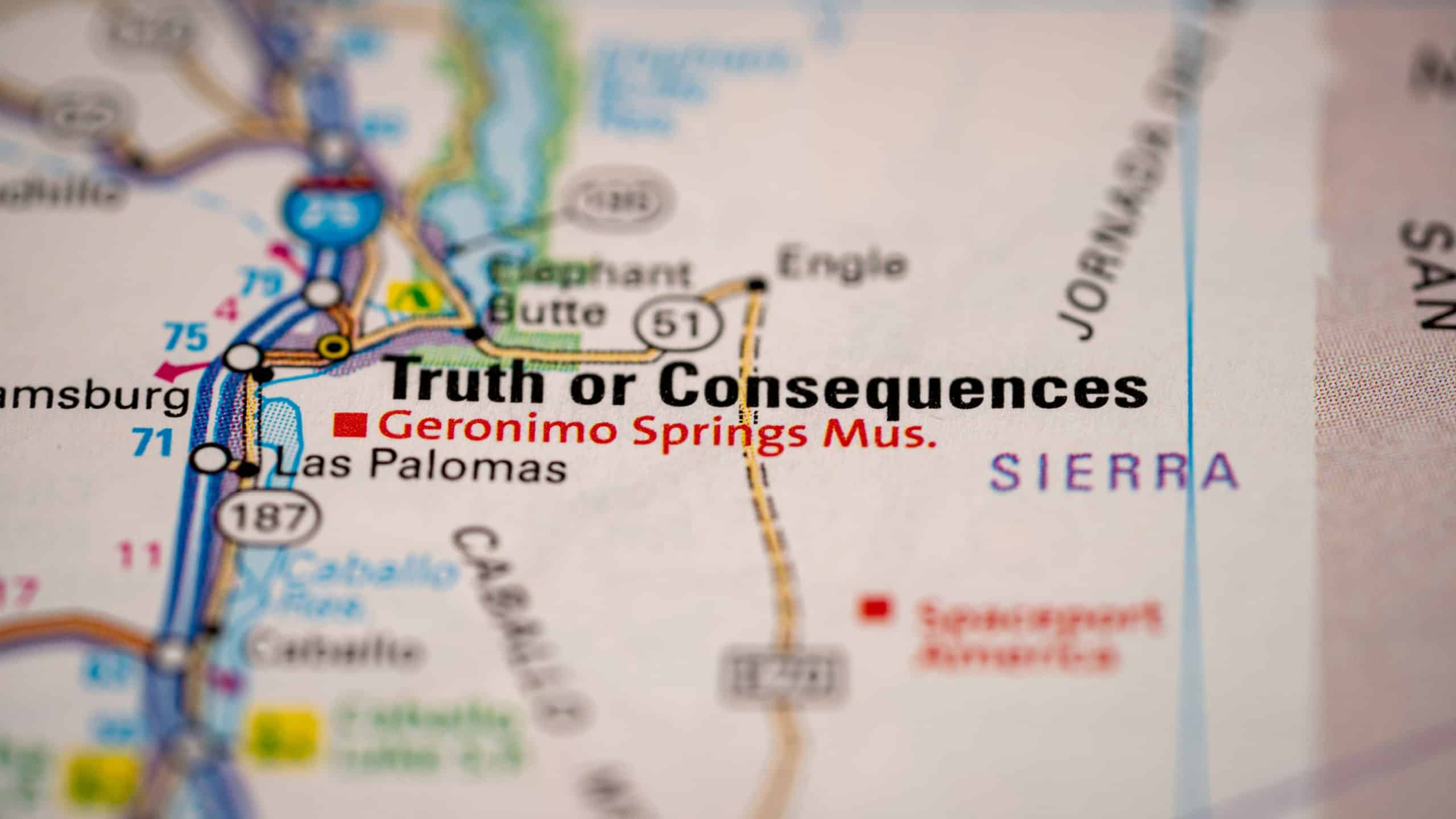 Truth or Consequences, New Mexico in the United States, highlighted on a world map.