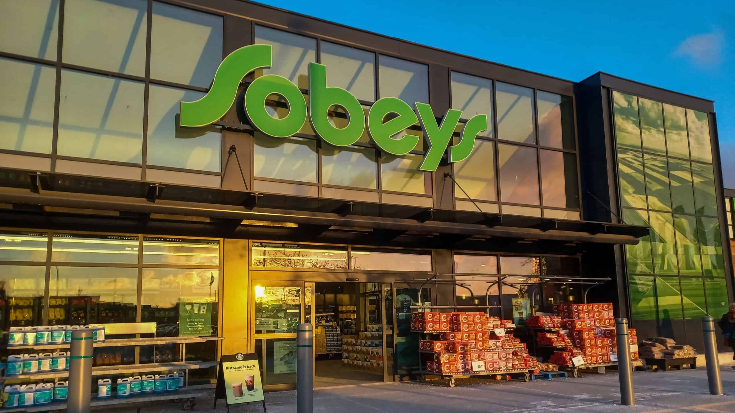 Toronto, ON, Canada – March 30, 2025: The logo and brand sign on Canadian retail business Sobeys grocery store in Toronto