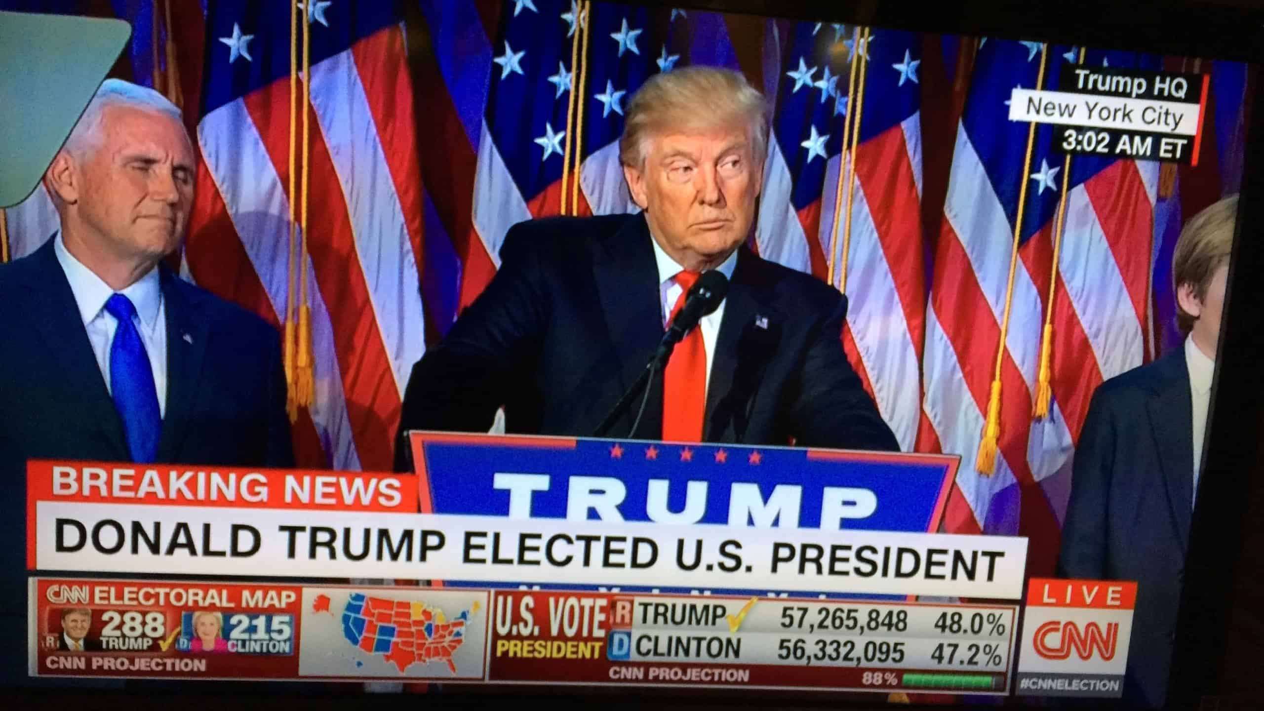 November 9, 2016: CNN television screen shot of Donald Trump after he was elected the United States president.