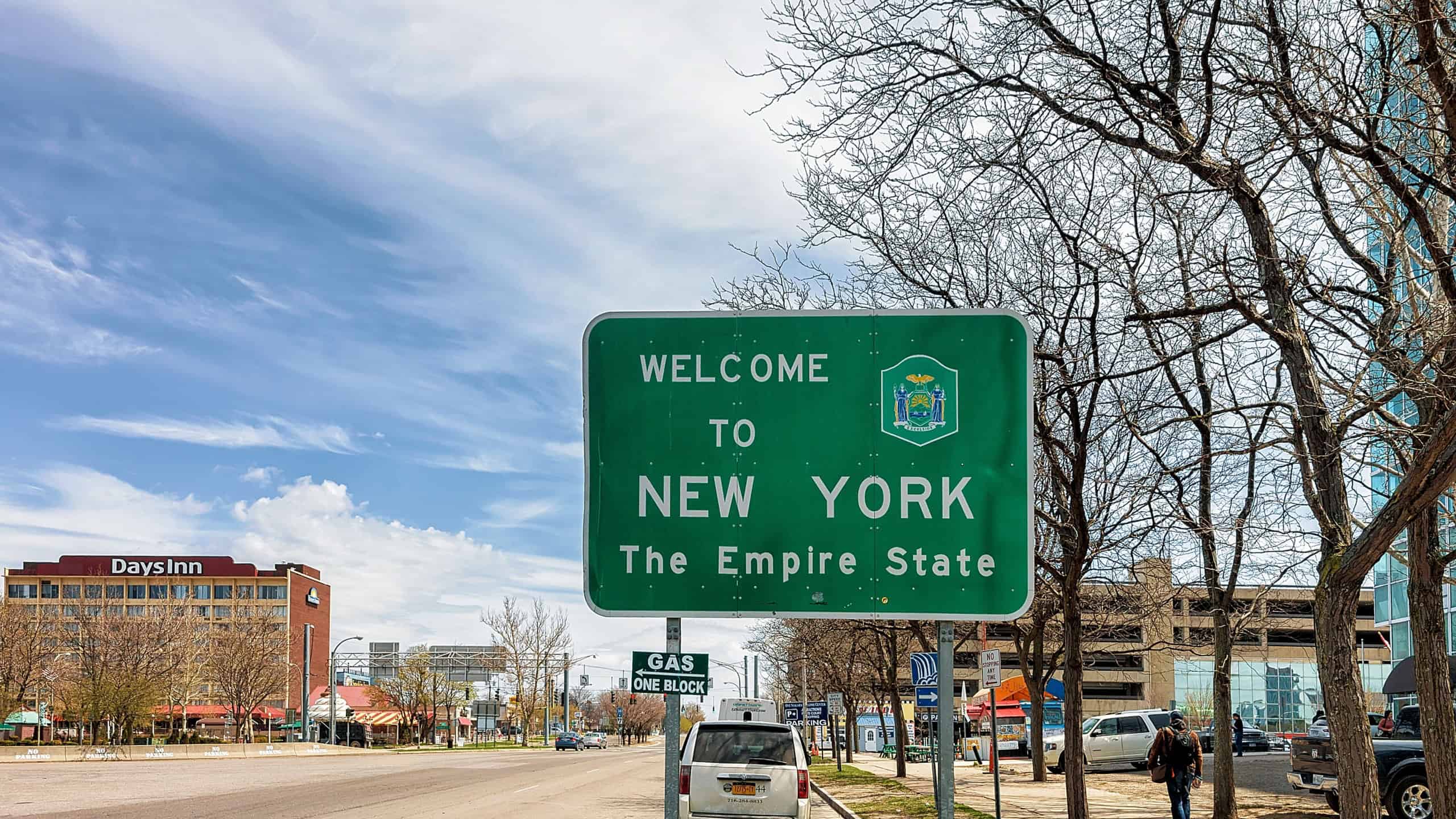 New York, USA - April 30, 2015: Road indicator plate in New York, in America