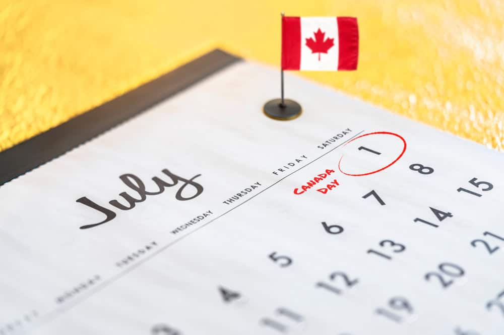 Close-up photograph of a calendar dedicated to the month of July and particularly the date of July 1
